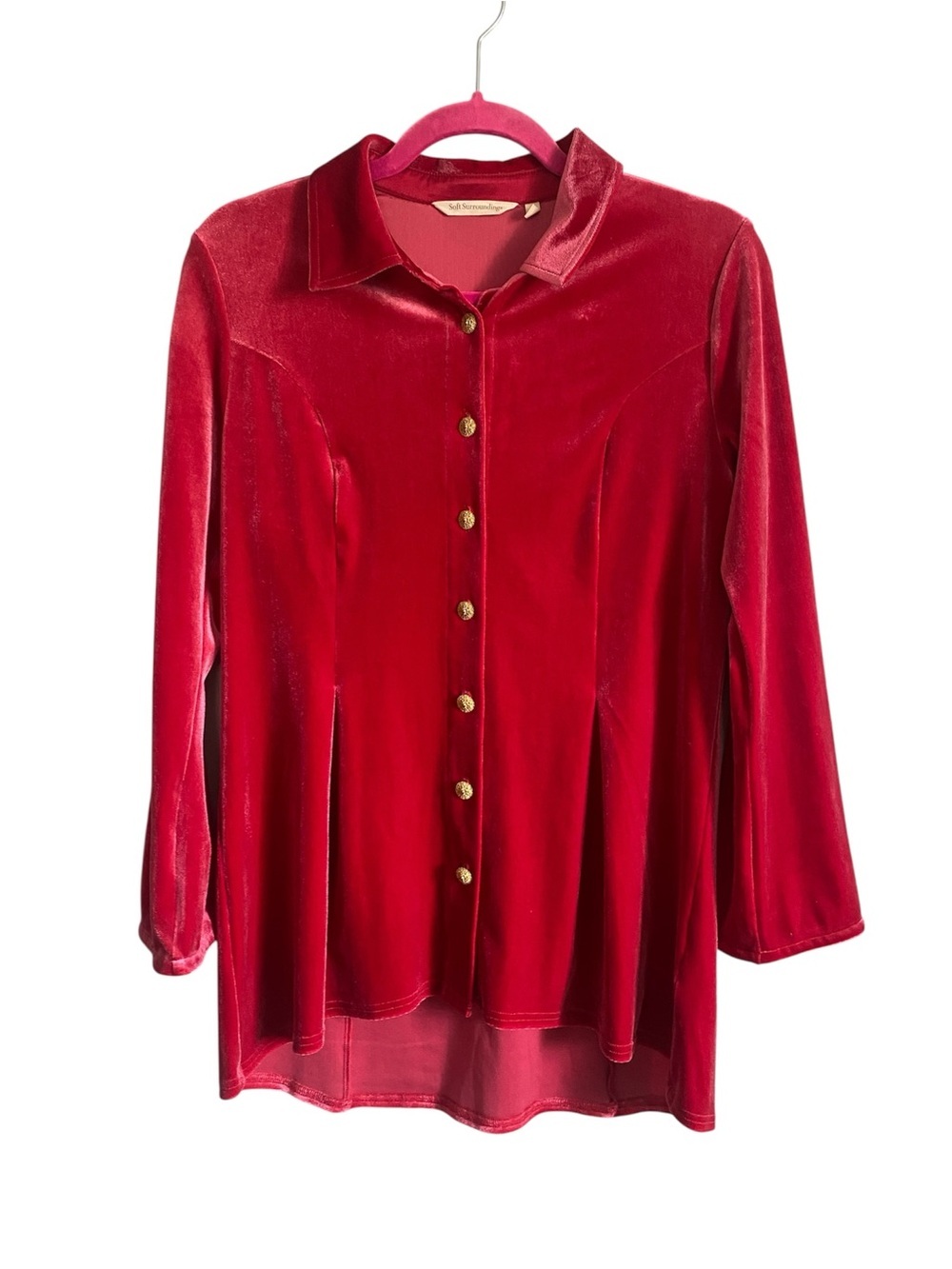 Soft Surroundings Red Velvet Button Down Tunic Small Feminine Elevated Top